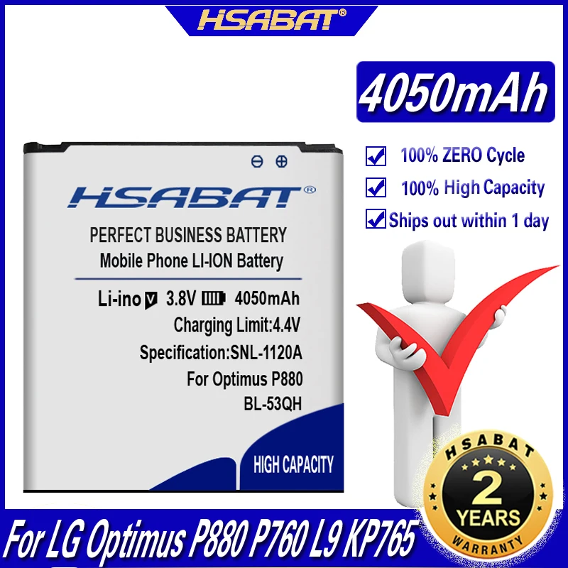 Аккумулятор HSABAT 4050 мАч BL 53QH для LG Optimus P880 P760 L9 KP765 4X HD F160 F200L/S/K E0267 P870 P769 P768|bl-53qh