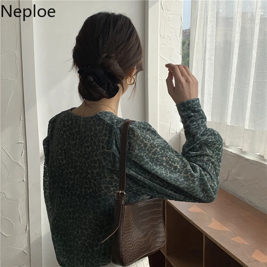 Neploe корейский стиль Ретро плиссированный дизайн блузка с принтом весна осень 2020