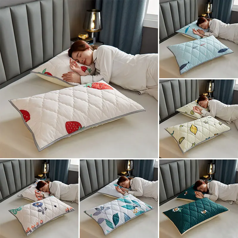 

Double-Deck Pillowcase 46*84Cm Embroidered Cotton Solid Anti-Mite Anti-Bacterial Sleeping Pillow Cover Moisture-Absorbing Covers