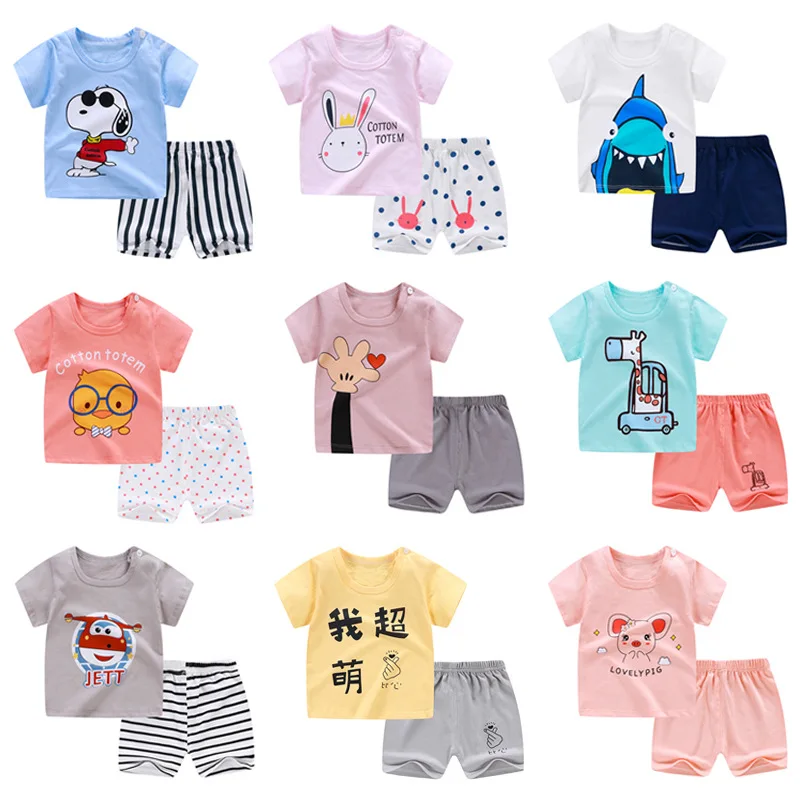 

6M-4 Years Old 2pcs/set Cotton Baby Kids Suits Summer Children Short Sleeve Short Pants Suit Cotton for Boys and Girls Clothing