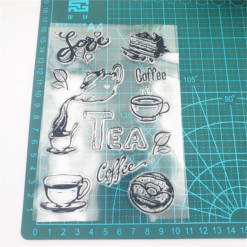 Резиновые штампы для чая и кофе крафт прозрачные силиконовые скрапбукинга