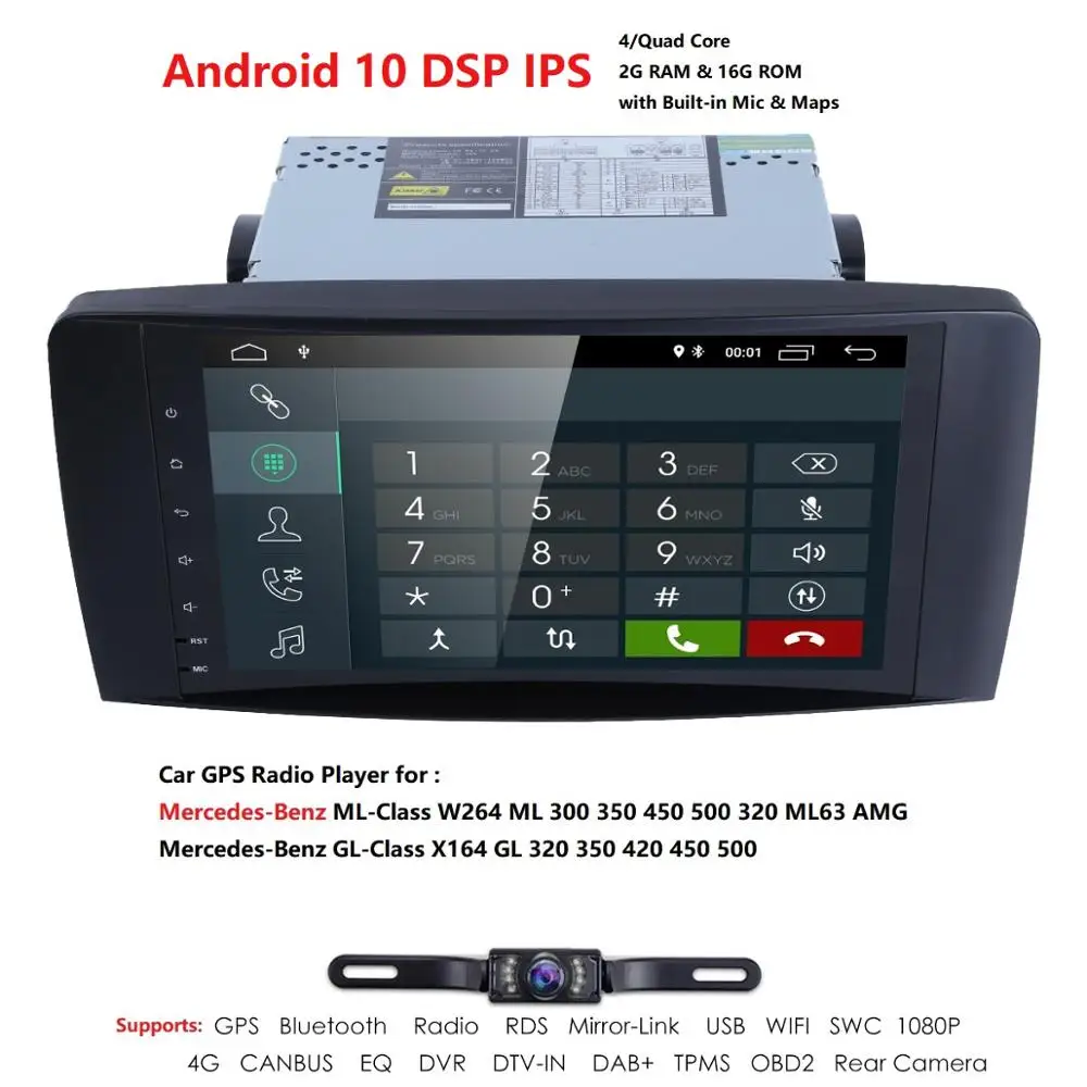 9 дюймов 1024*600 четырехъядерный Android 10 автомобильный NODVD GPS для Mercedes Benz ML W164/GL X164 ML350