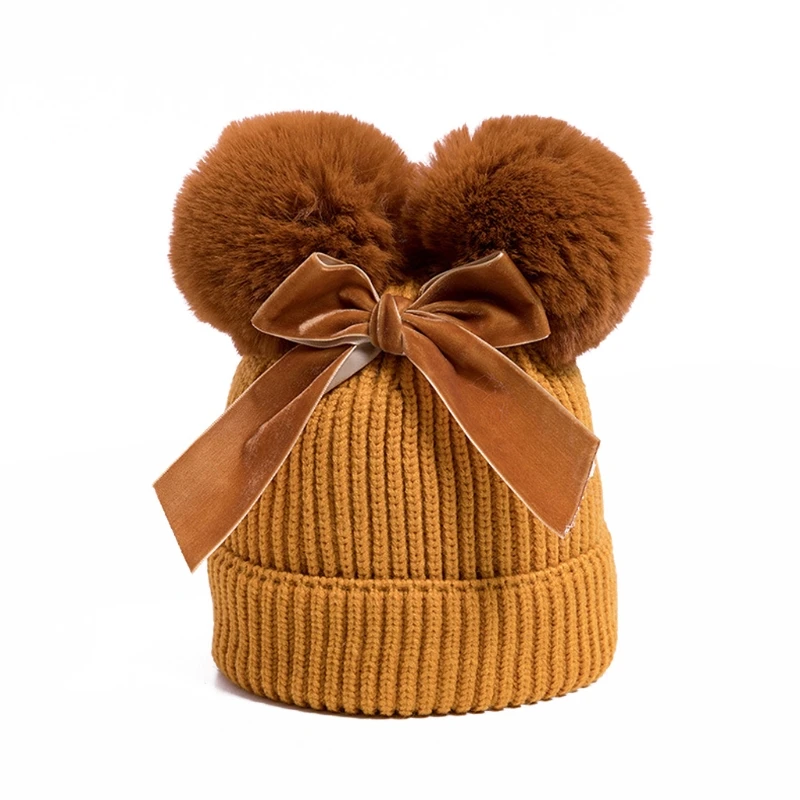 

Baby Stuff Double Pompom Hat Winter Knitted Kids Baby Girl Hat Warm Thicker Children Infant Beanie Cap Bonnet L4MC