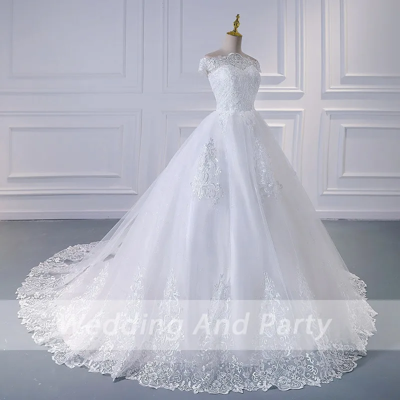 

Ball gown Wedding Dress Off shoulder shinny lace bridal dress Vestidos De Noiva ivory white lace up wedding dress