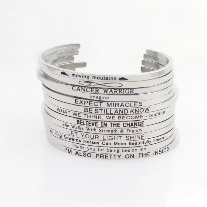 

Wholesale Random 10pcs Style3 Stainless Steel Bangle Engraved Inspirational Quote Stamped Cuff Mantra Bracelets For Men Women