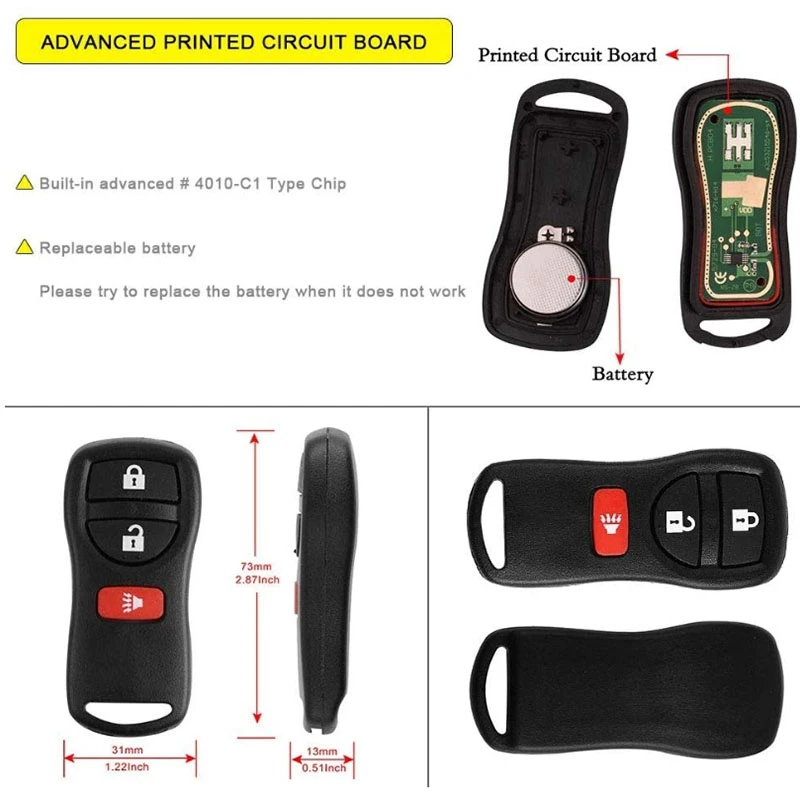 2 ключа для Nissan Frontier Murano Quest NV Pathfinder Xterra Versa Автомобильный БЕСКЛЮЧЕВОЙ пульт