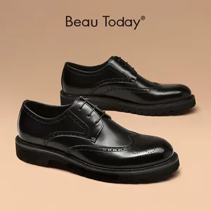 Туфли BeauToday мужские с перфорацией типа броги, Натуральная Воловья кожа, круглый носок, деловые свадебные туфли, ручная работа, осень 55505