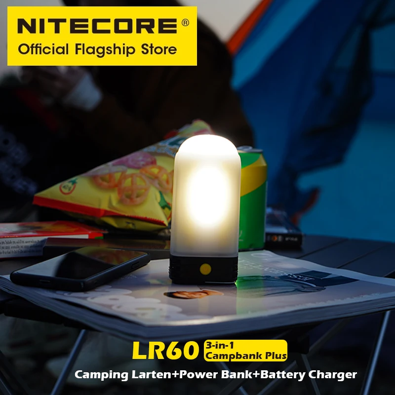 nitecore lr60 camping light power bank charger 280 lumen rechargeable portable led lantern with 18650 battery for usb c charging free global shipping