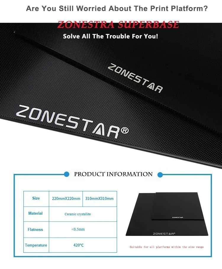 ZONESTAR SuperBase с покрытием из закаленного стекла, легко снимается, 3D-принтер, платформа с подогревом, сборка поверхности, пластина, совместимая с MK2 MK3