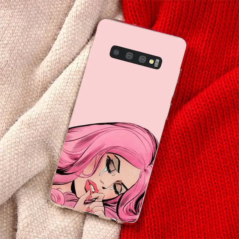 

Crying Comic Girl Painting Phone Case Transparent for Samsung A71 S9 10 20 HUAWEI p30 40 honor 10i 8x xiaomi note 8 Pro 10t 11
