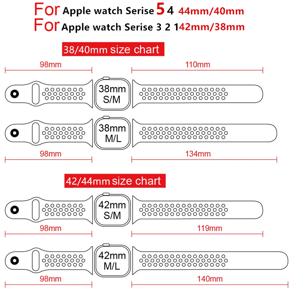

Silicone Strap For Apple Watch Band 44MM 40MM iWatch band 42MM 38MM Breathable Correa Bracelet For Apple Watch 6 5 4 3 SE Straps