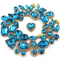 50pcsbag lake blue shiny mixed shape sew on glass rhinestone gold claw crystal buckle diy wedding decoration clothesshoedress