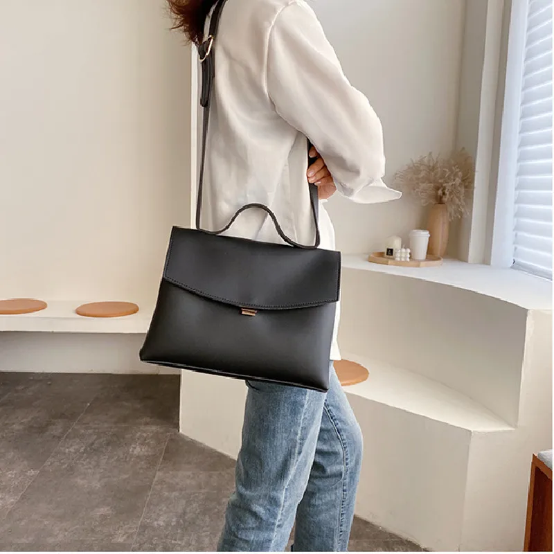 

women pu leather novelty black brown one shoulder daily bag for OL fashion commute top-handle crossbody bag