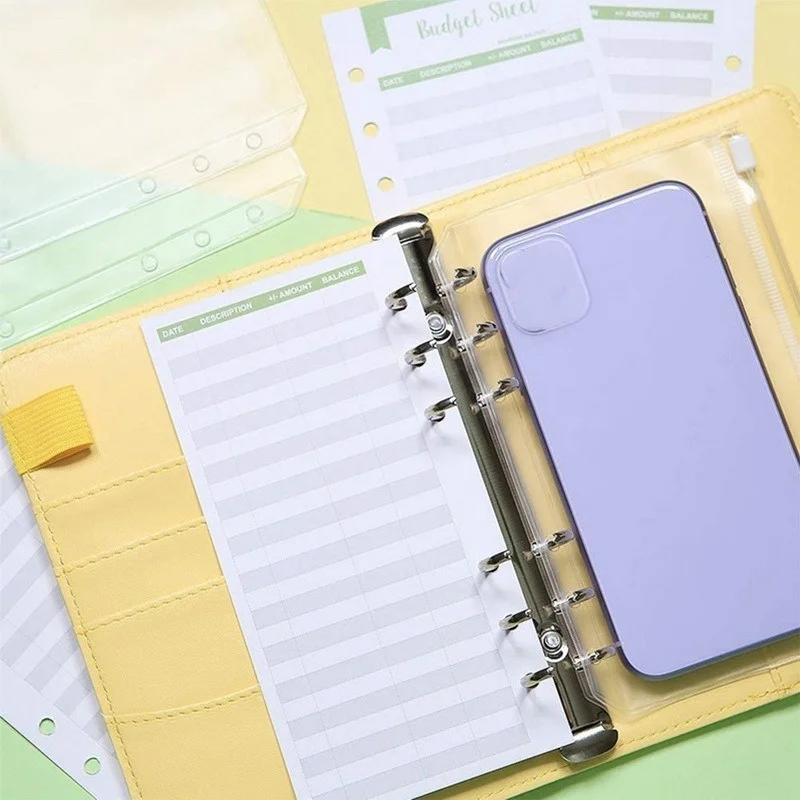 

A6 pu Budget Binder Planner Leather Cover With Notebook Folder 6 Holes Binder Pockets Plastic Zipper Money Saving Envelope