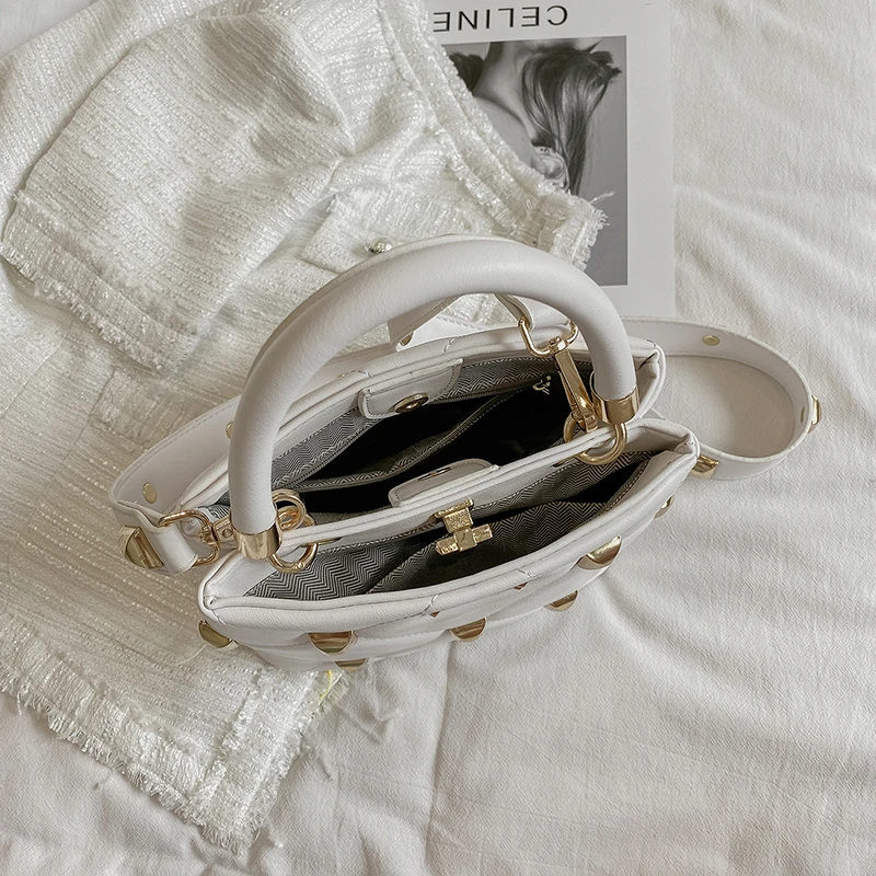 

Famous Brand Ladies Bucket Bag Handbags for Women 2020 Designer Luxury PU Leather Crossbody Bags Rivet Plaid Shoulder Bag Purse