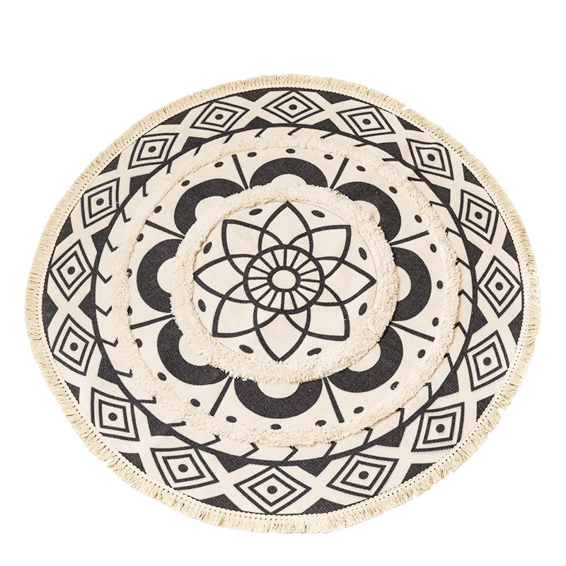 

Moroccan Style Cotton Linen Round Carpets Washable Living Room Floor Mats Home Bedroom Rugs