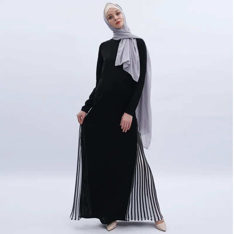 Мусульманское модное женское черное длинное платье, мусульманское вечернее платье с круглым вырезом, длинная свободная абайя, кафтан, плат...