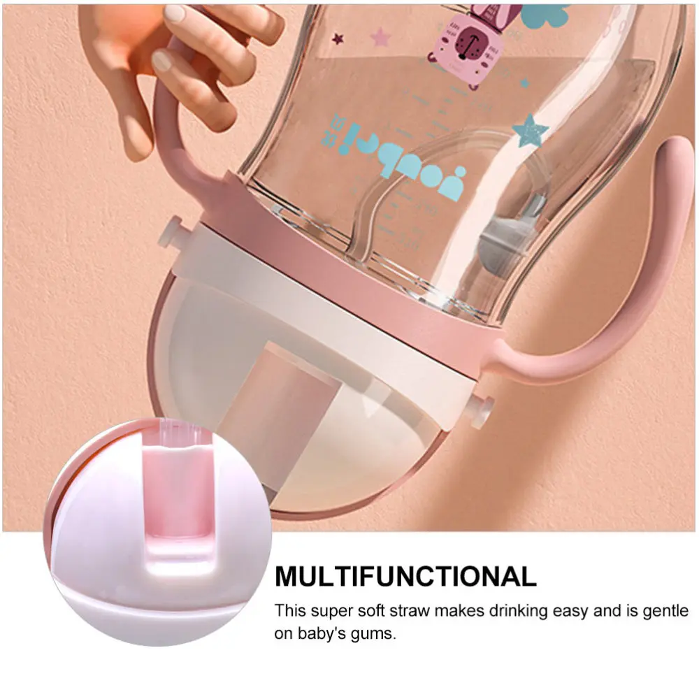 

1Pc Spill Proof Sippy Cup with Straw Baby Water Bottle Lovely Drinking Cup