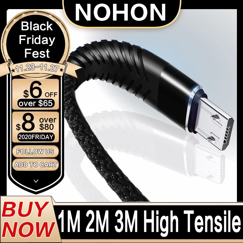NOHON 3M 2M 1M 0 2 M высокопрочный микро USB кабель для Samsung Huawei Xiaomi LG Быстрая зарядка