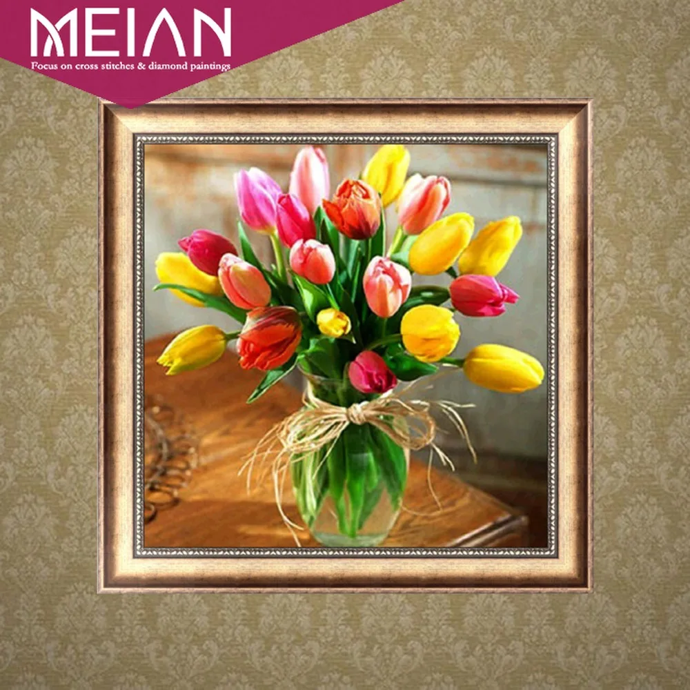Вышивка цветов Meian стразы тюльпаны ручной работы мозаика цветы вышивка крестиком