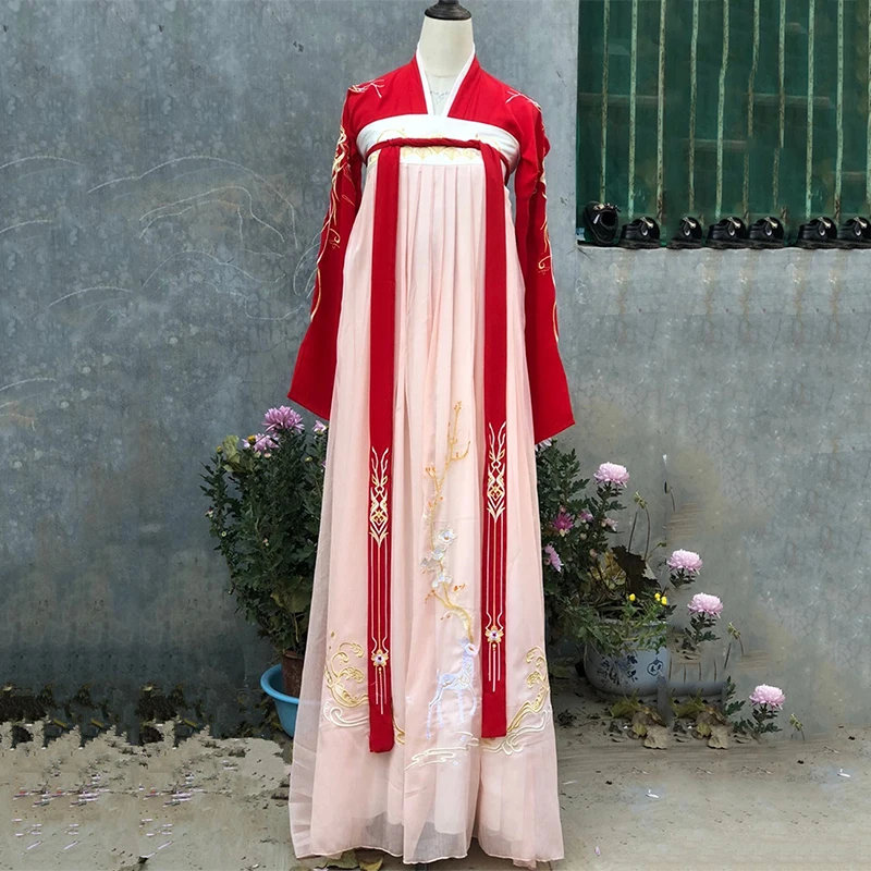 Женский Классический танцевальный костюм Hanfu с красной вышивкой фольклорное