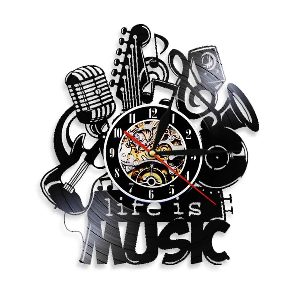 

Life Is Music Vintage Vinyl Record Wall Clock Antique Musical Clock 3D Watches Modern Design Home Clocks Great Gift Idea