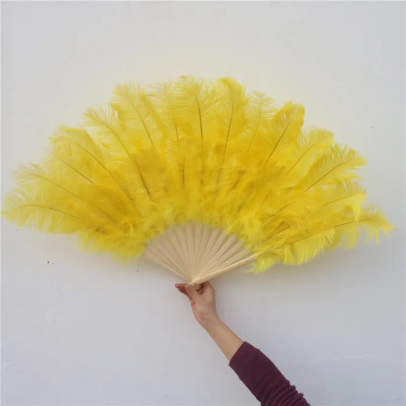 Высококачественные пушистые желтые страусиные перья 15 костей веер для