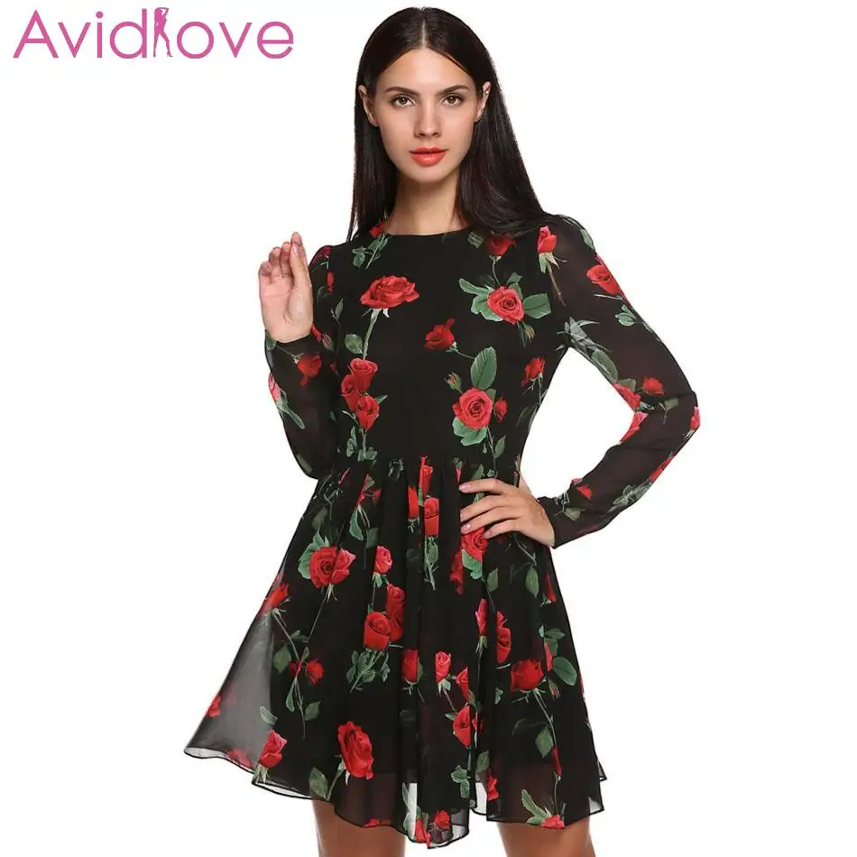 Женское шифоновое платье с круглым вырезом Finejo повседневное Цветочное выше