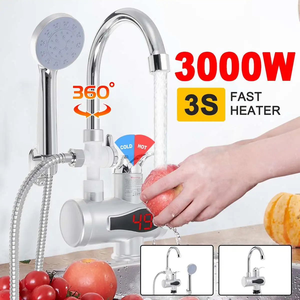 

Instant Electric Hot Water Faucet Water heater Fast heating with LED Temperature Display Tankles Tap For Kitchen Bathroom shower