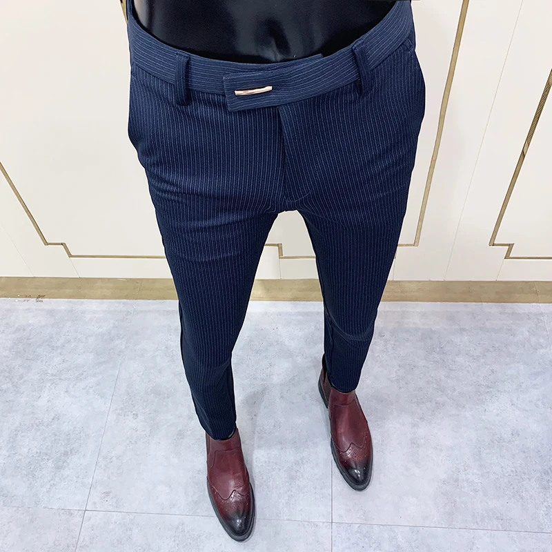 

2021 Brand Men Gray Business Suit Pant Casual Formal Mens Dress Pants Spring Spring Pantalon Costume Slim Fit Suit Trousers 36