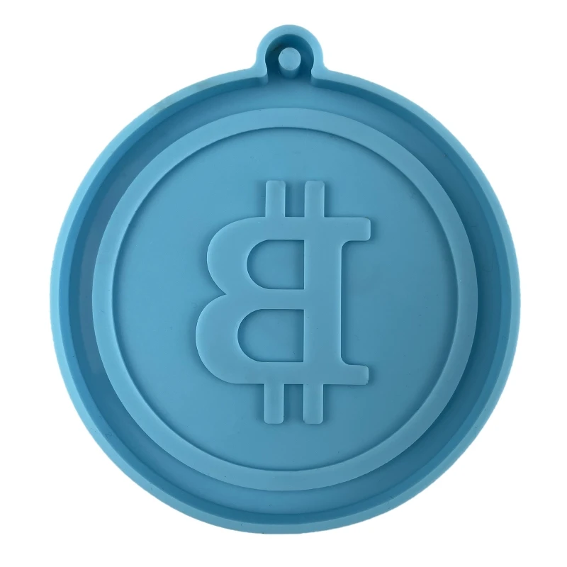 

B36D Blue Glossy Silicone Molds Round Bitcoin Keychain Mold DIY Earrings Pendant Jewelry Epoxy Resin Crafting Molds Gift