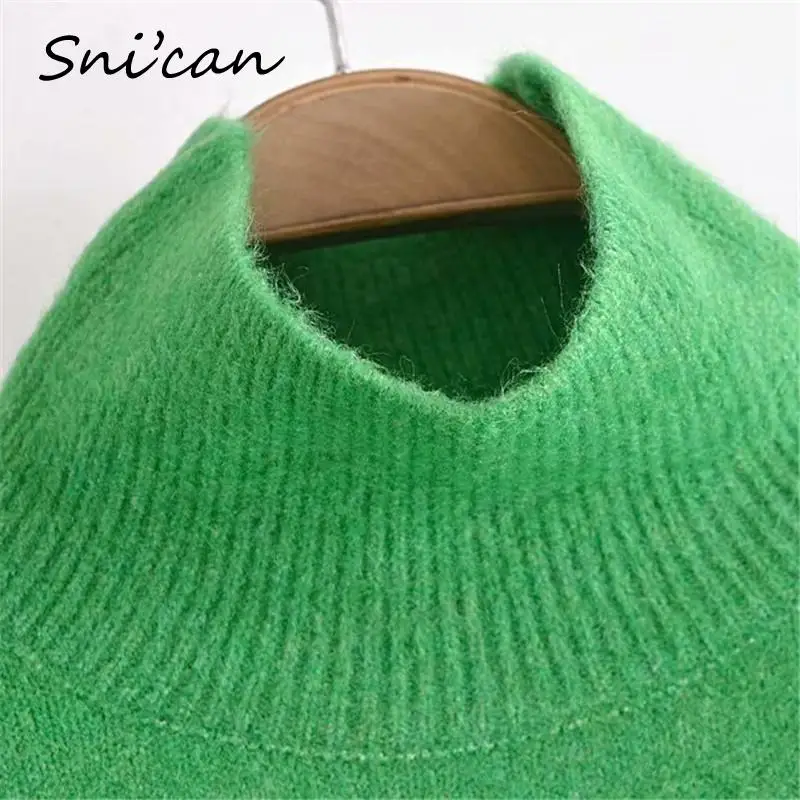 Женский трикотажный свитер Za зеленый однотонный Свободный пуловер с высоким