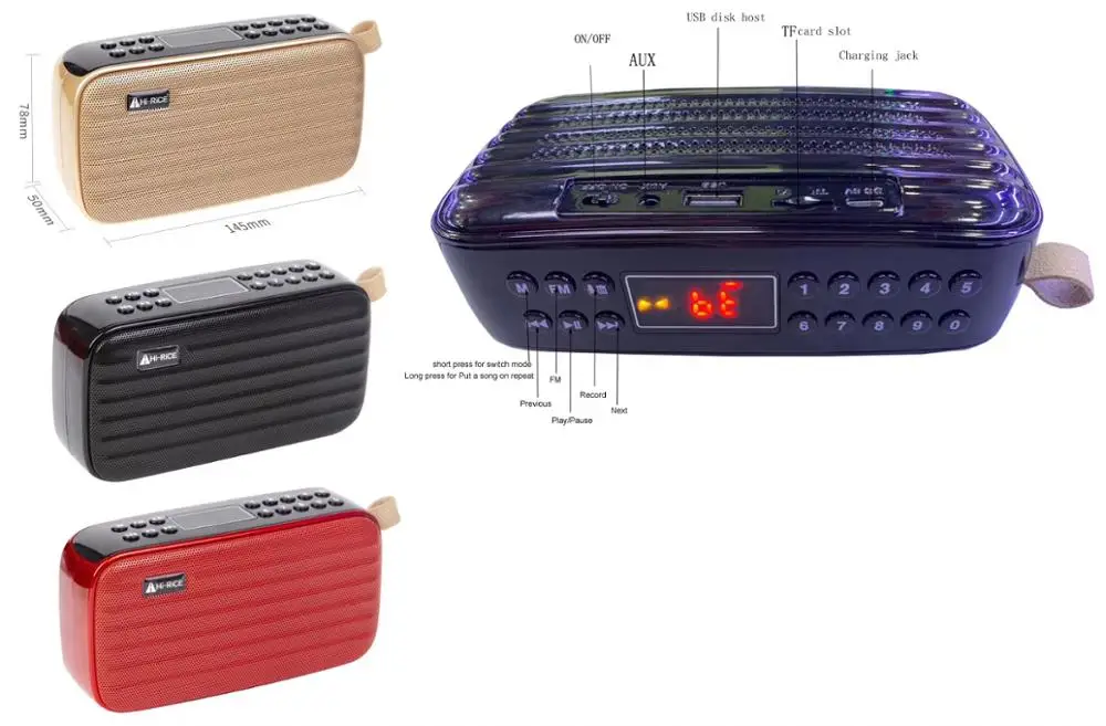 REC LED портативный FM/AM радио USB TF карта MP3 плеер цифровой динамик Bluetooth Hi Rice SD