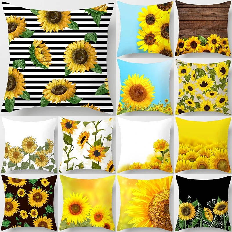 

Sunflower Plants Pattern Decorative Cushions Pillowcase Polyester Cushion Cover Throw Pillow Sofa Decoration Pillowcover 40903