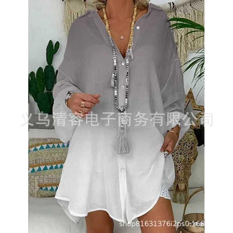 Женская шифоновая блузка с градиентным принтом свободная Солнцезащитная