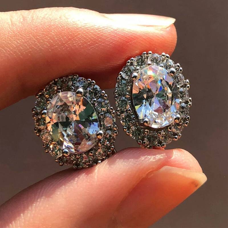

Hot-selling Oval Women's Earrings Personality Wild Zircon Three-dimensional Earrings Bridal Wedding Ring Jewelry|earrings New