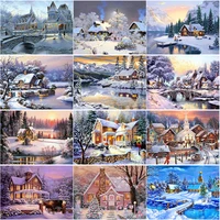 new 5d diy diamond embroidery snow scene cross stitch snow view cottage diamond painting full square round drill home decor gift