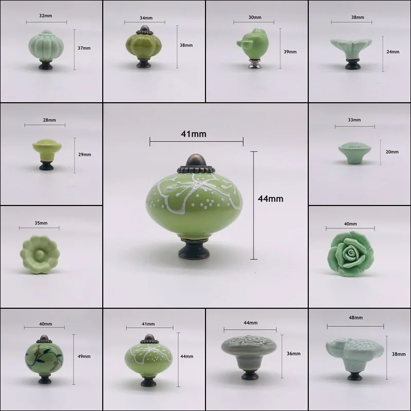 Разные зеленые фарфоровые ручки для ящиков и ручка двери шкафа выдвижная ящика