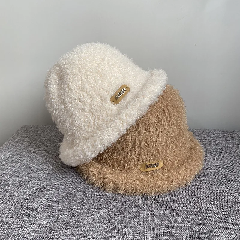 

Teddy Roll Cute Bucket Hats Autumn and Winter Bucket Hats Ins Style Sweet Plush Fisherman Hat Small Label Curling Warm Basin Hat