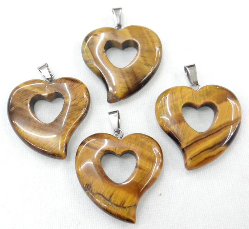 

Wholesale 12pcs natural tiger eye stone hollow curved heart charms pendant for jewelry making Necklace pendant accessories