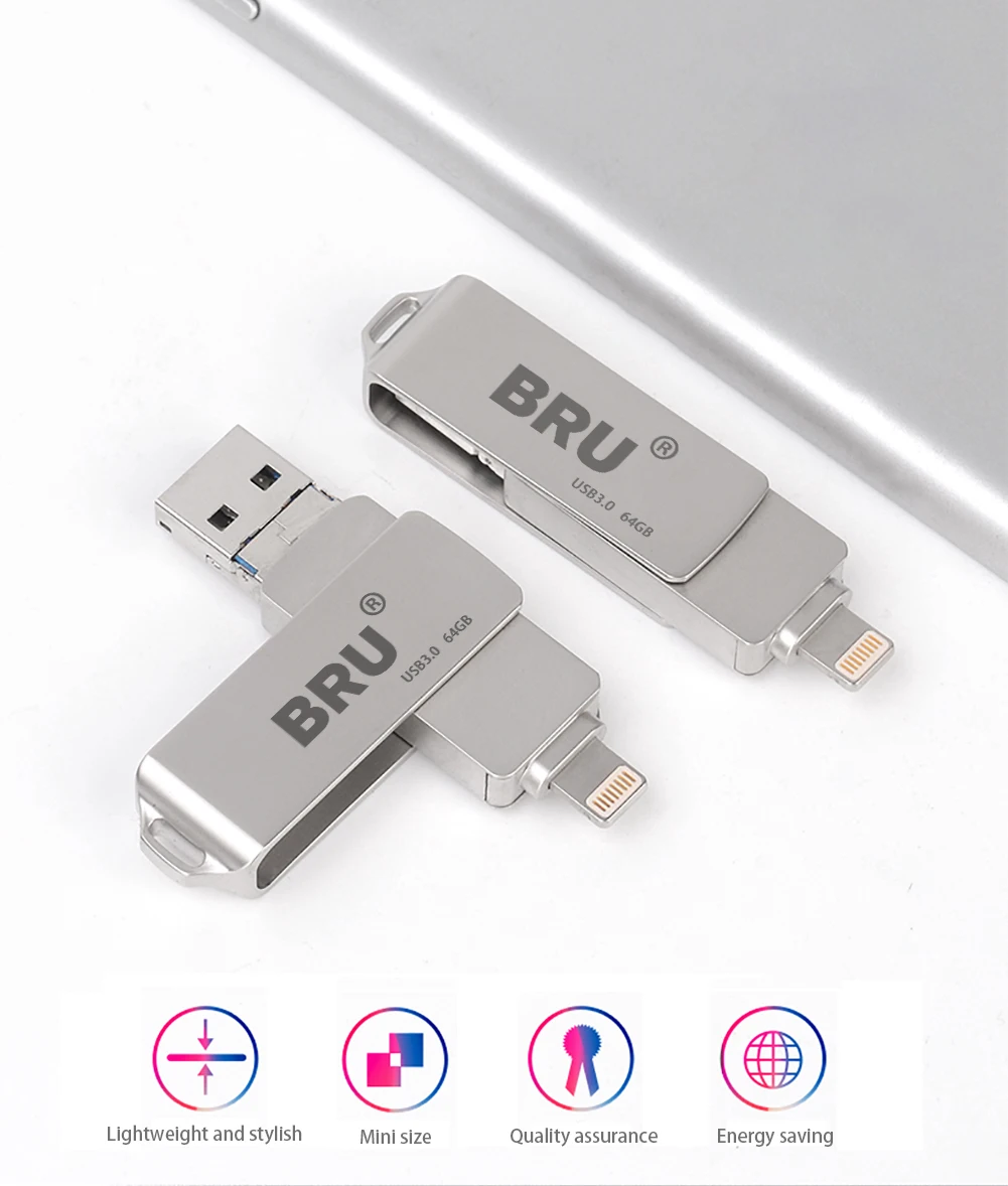 BRU usb OTG Флешка usb флеш-накопитель 3,0 3in116G32G64G128G256GB для iPhone 11 Pro XS X Android type-c логотип на заказ