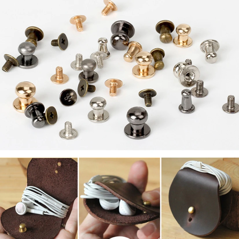 

New 10 Sets Brass Riveter Round Head For Leather Craft Nail Screw Rivet Buttons Bag Accessories Belt For Clothes Rock Decor