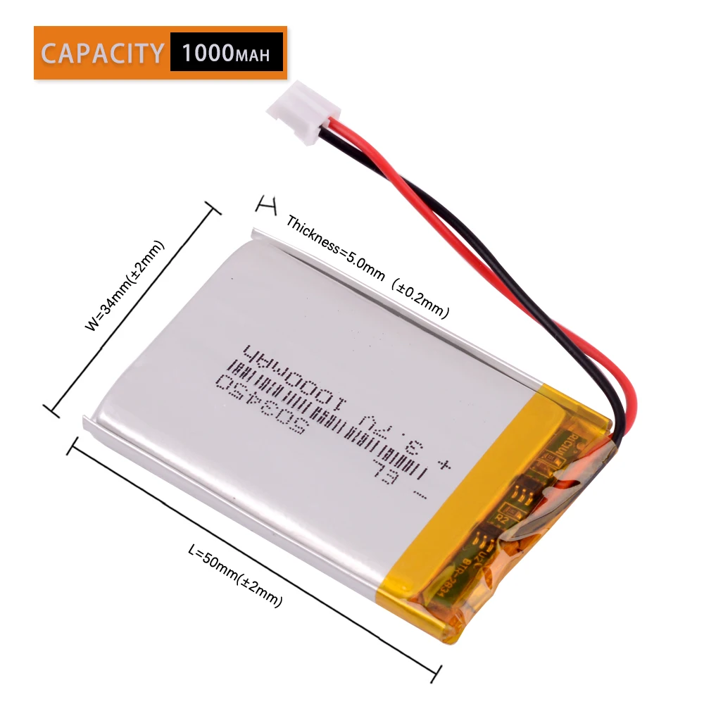 JST PH2.0 2pin 3 7 V 1000mAh 503450 литий полимерная LiPo аккумуляторная батарея PS4 Золотая