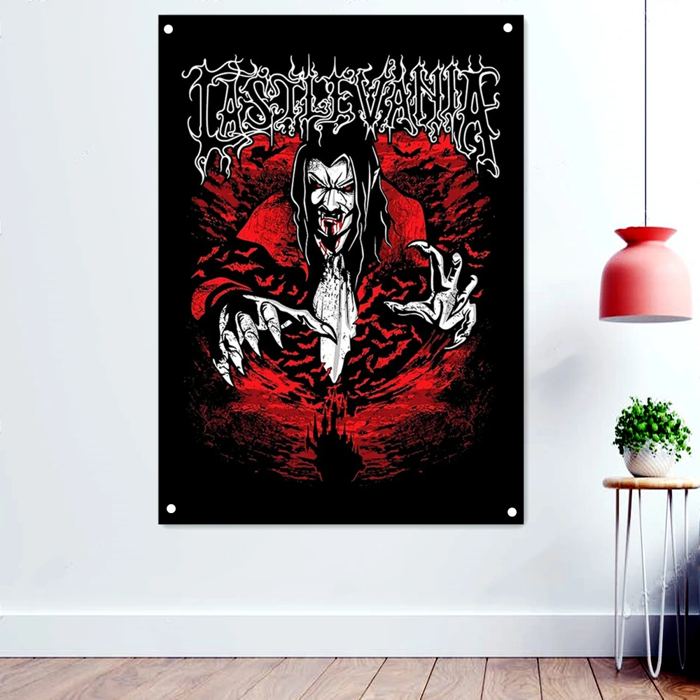 

Vampire Death Art Banner Wall Hanging Metal Albums Band Wallpapers Macabre Skull Tattoos Illustration Tapestry Flag Home Decor