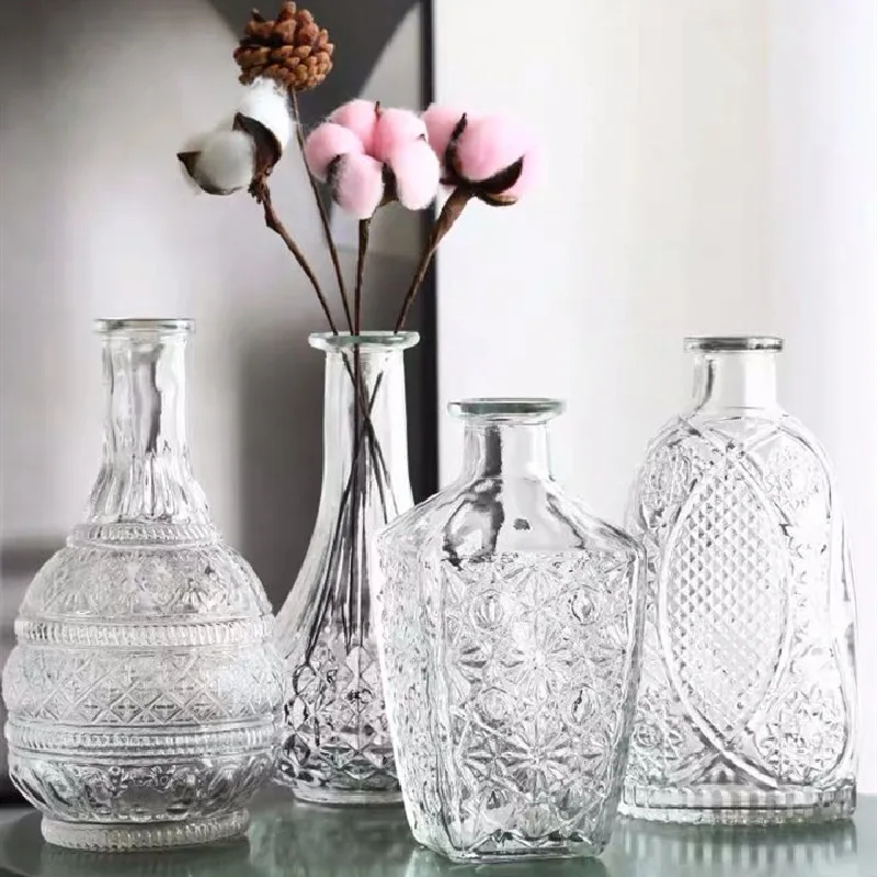 

Nordic Minimalist Embossed Glass Vase Flower Arranging Device Decorative Small Ornaments Transparent Madrid Vases