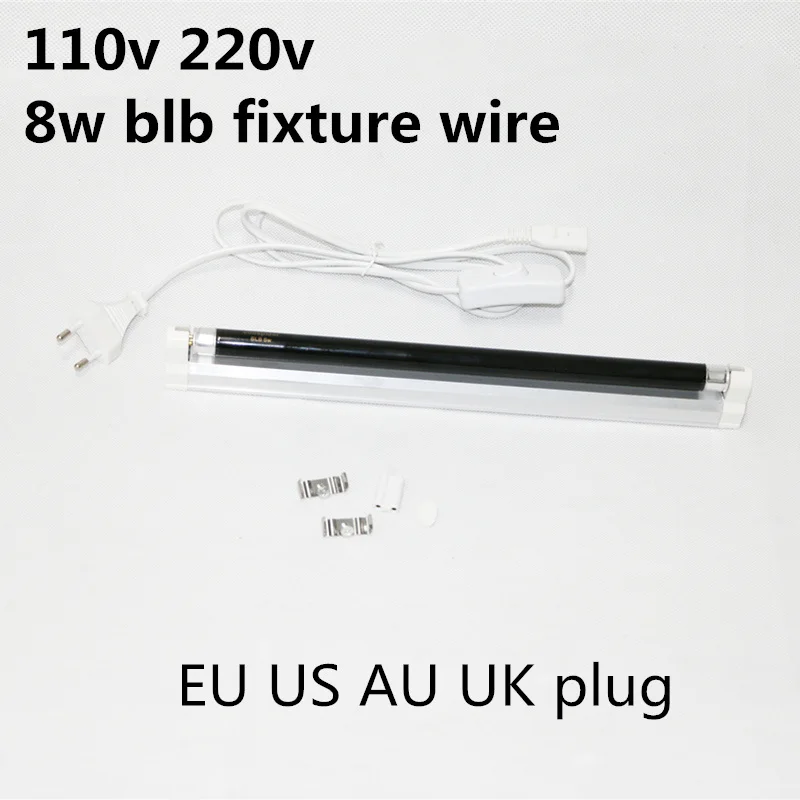 8W FIXTURE WIRE Черный светильник, синий BLB светильник, УФ-лампа с креплением и проводом, Европейская или американская вилка, 110 V-240 V T5 4W 6W 8W - Мощность в ваттах: 8W FIXTURE WIRE