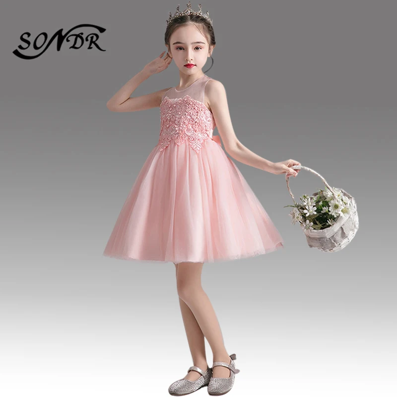 

Розовое торжественное детское платье для свадебной вечеринки HT182, платья выше колена с цветочным узором для девочек элегантное Пышное Плат...