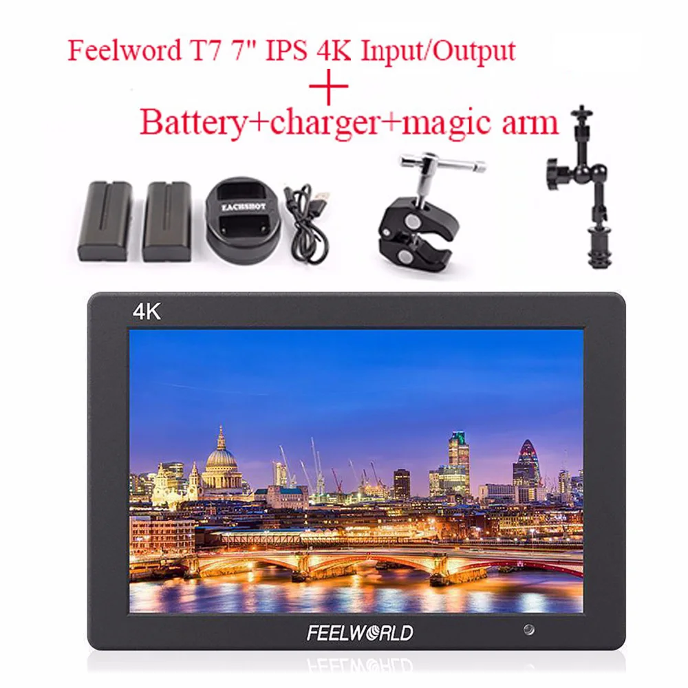 Feelworld T7 4K вход/выход на камеру монитор Full HD 7 &quotIPS экран + батарея зарядное