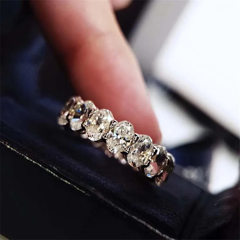 Brand 925 SILVER PAVE SETTING FULL oval Simulated Diamond ETERNITY BAND ENGAGEMENT WEDDING Stone Rings for WOMEN MEN Jewelry | Украшения и