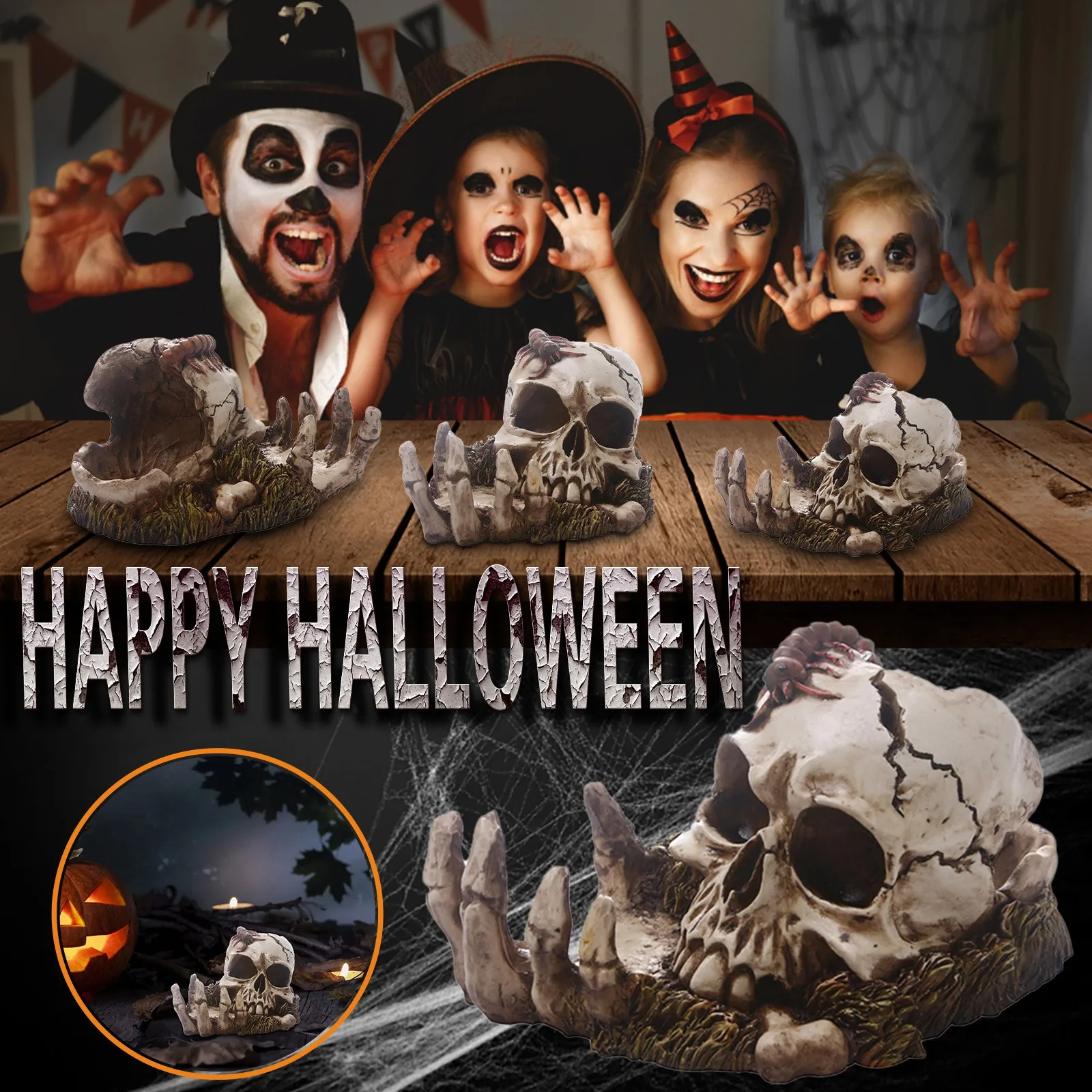 

Halloween Art Statue Skull Ashtray Incense Vertical Indoor Resin Decoration Creative Home Action Figure игрушки #36